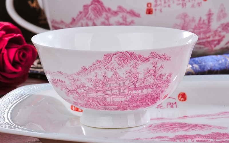 Red xin 56 head of jingdezhen ceramic tableware suit to use dishes Chinese porcelain tableware ceramic bowl classical dishes