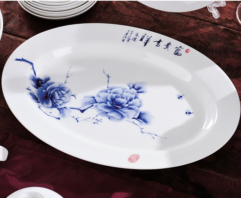 Finger painting red xin jingdezhen blue and white Chinese style 80 skull bowls of blue and white porcelain plate tableware suit