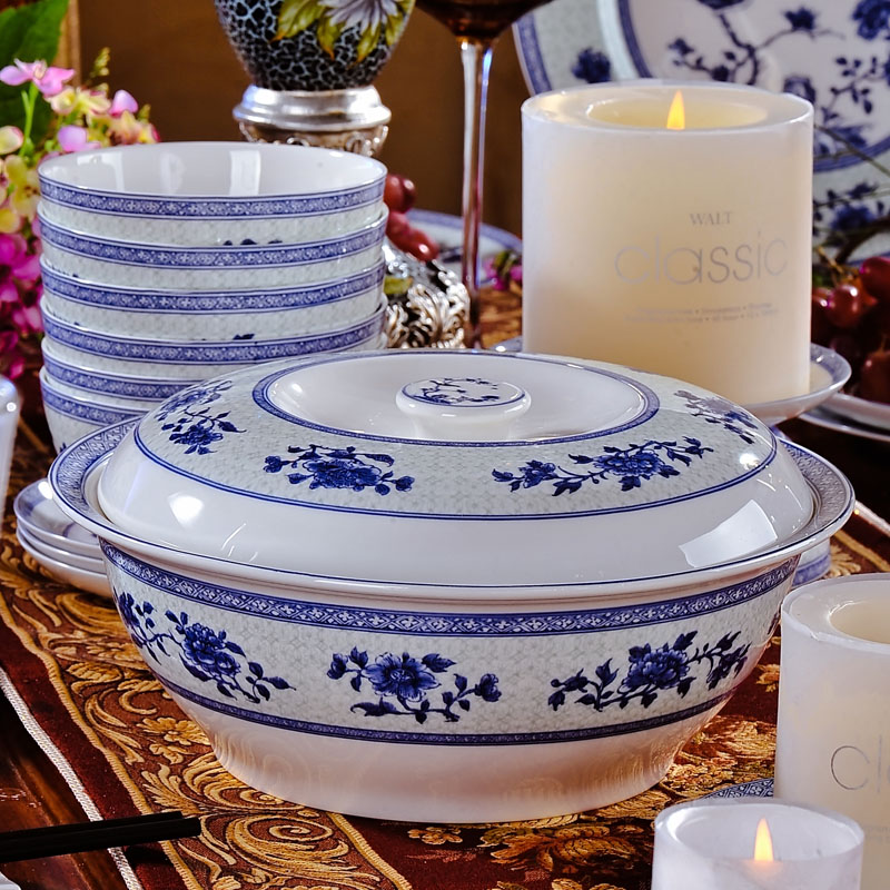 Red xin 56 head of archaize of jingdezhen blue and white ipads China tableware ceramics suit charactizing a fine spring day