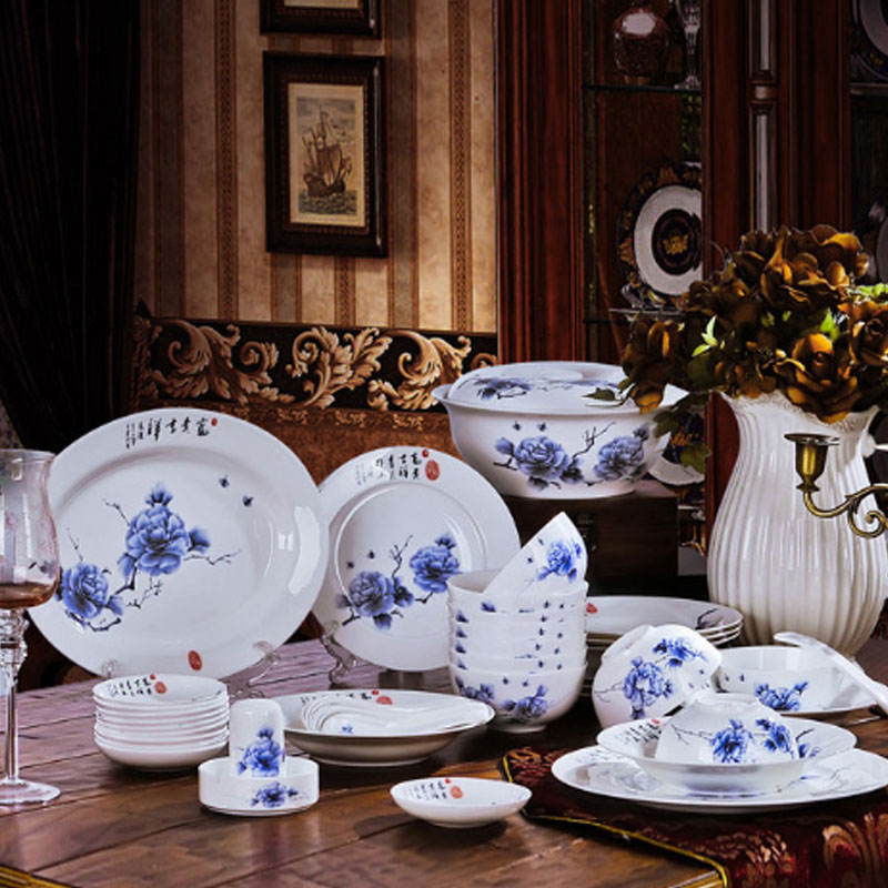 Red xin 56 skull porcelain of jingdezhen ceramic - in glazed porcelain tableware suit Chinese style table fingers peony