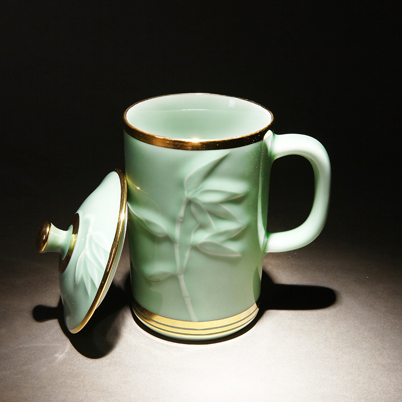 Red xin gold coloured drawing or pattern of jingdezhen ceramic celadon office with cover cup tea cups water cup single CPU