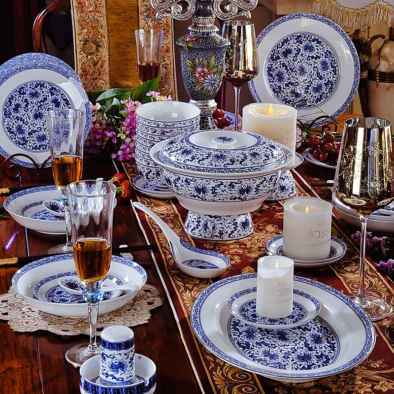 High imitation Ming and the qing guanyao porcelain tableware suit 56 】 jingdezhen bowls of ipads plate dishes suit household head