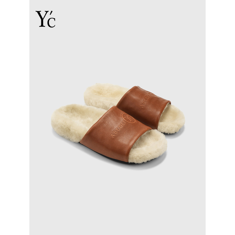 Yc |   High-End Sheepskin Fur Slippers for Women 2025 New Autumn and Winter Warm Outdoor Fashion Slip-On Slippers