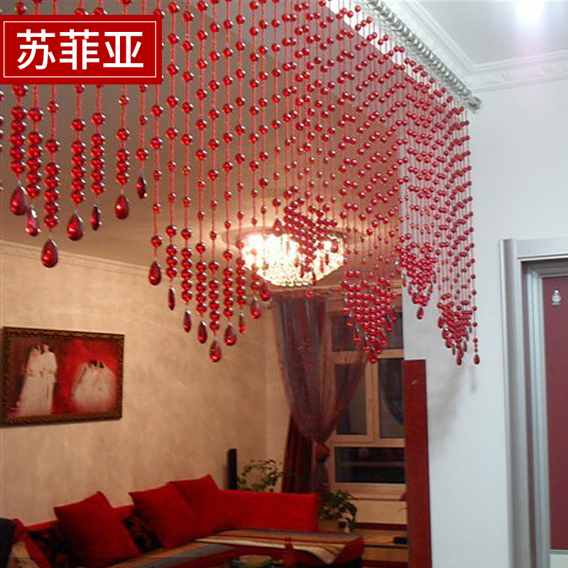 Sufia Beads Curtain Crystal Partition Window Finished Screen Curtain Door Curtain New Wedding House Wedding wedding curtain red full wearing