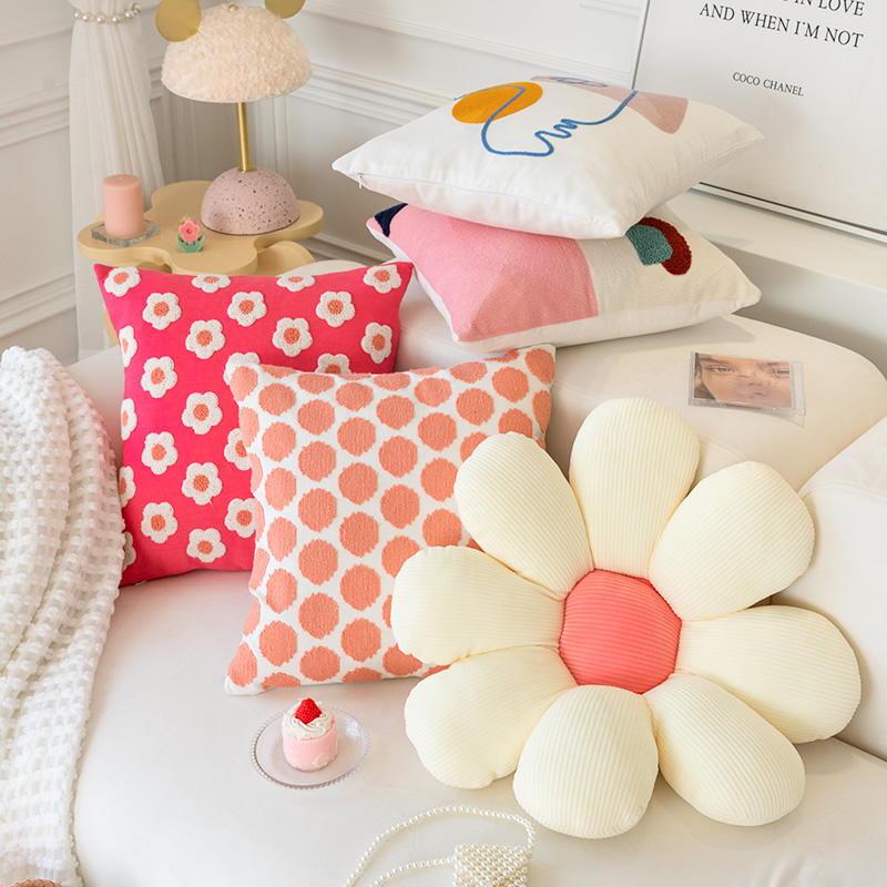 Holding Pillow Ins Nordic Living Room Sofa Backrest Waist Pillow Folk Sleeping Small Flower Solid Tuft Leaning Pillow Headbed Cushion Cover