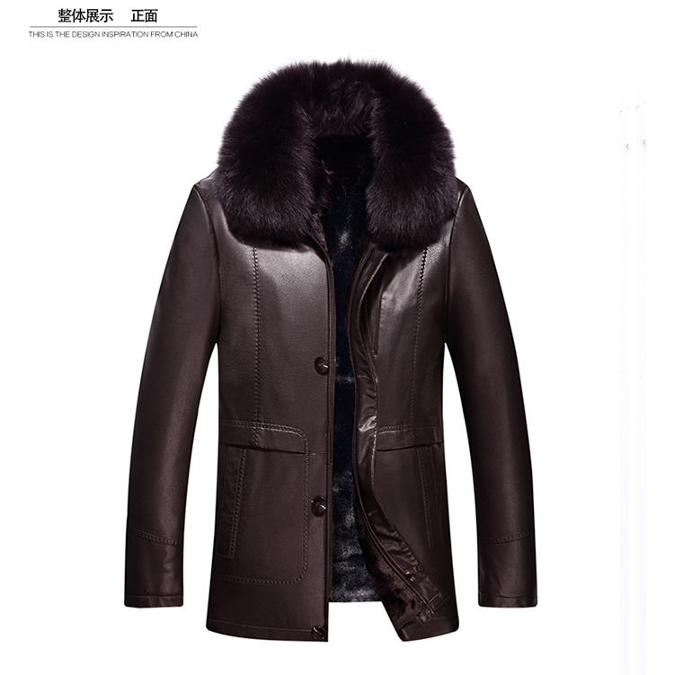 Haining dài fox fur collar fur một người đàn ông da của kinh doanh slim coat cha fur coat