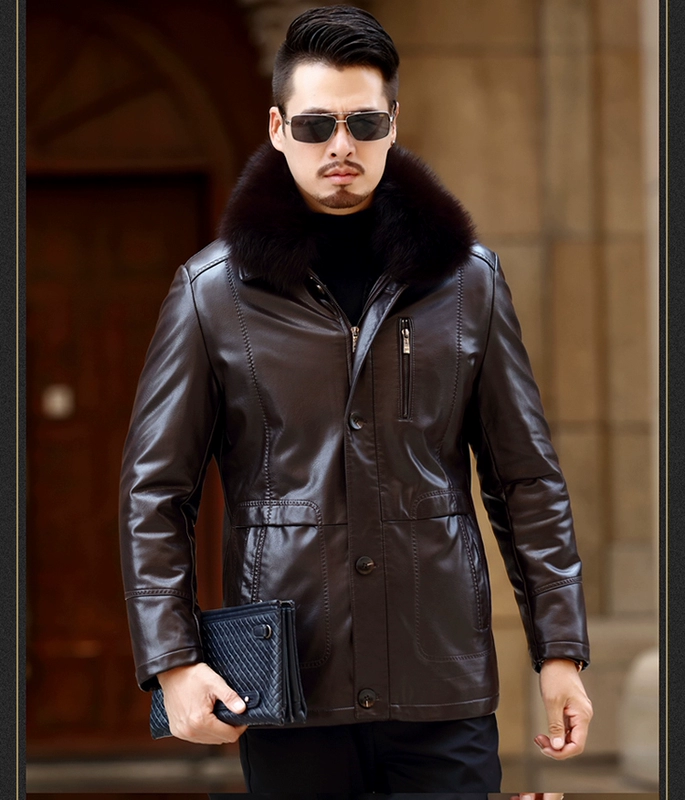 Haining dài fox fur collar fur một người đàn ông da của kinh doanh slim coat cha fur coat áo phao nam hàn quốc