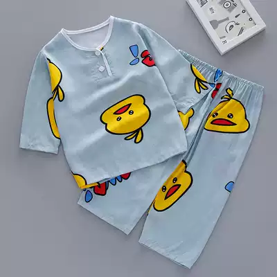 Boy's pajamas thin suit summer boy cotton silk summer girl baby cotton silk air conditioning clothing Children's Home clothing