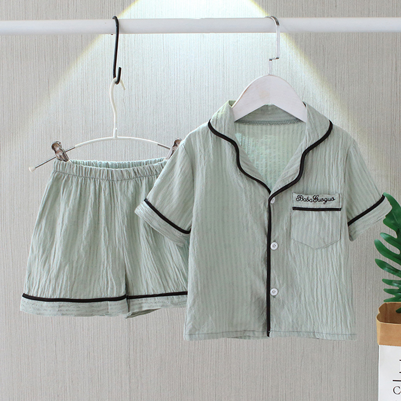 Broken Yard clear cabin children pyjamas summer thin boy pure cotton air conditioning short sleeve suit girl's home clothes