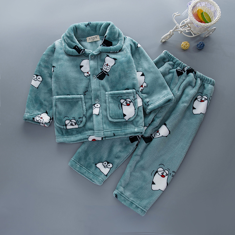 Children's home Costume Fall Flannel Suit Boy boy Baby Winter thickened Coral Suede Long Sleeve Pyjamas Boy