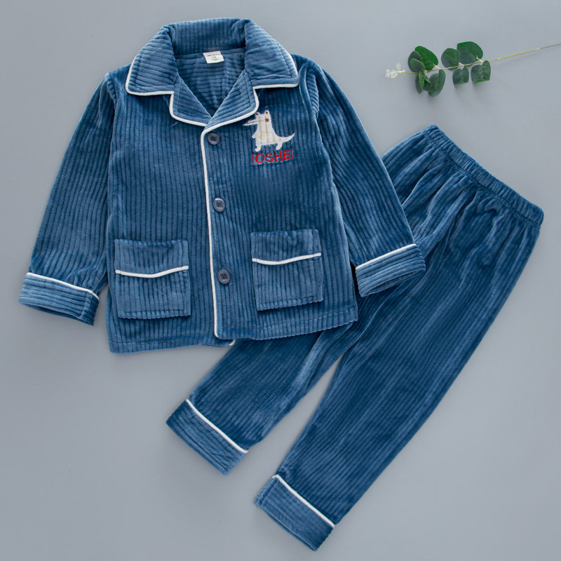 Boy Sleepwear Autumn Winter Flannel Boy's Home Conserved CUHK Boy Boy Long Sleeve Island Child Coral Suede Suit