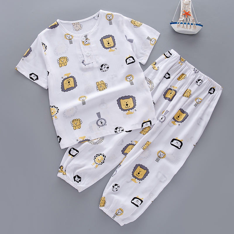 Child Sleepwear Summer Short Sleeve Thin Cotton Silk Girl Child Boy Boy Baby Boy Artificial Cotton Air-conditioned Home Clothing