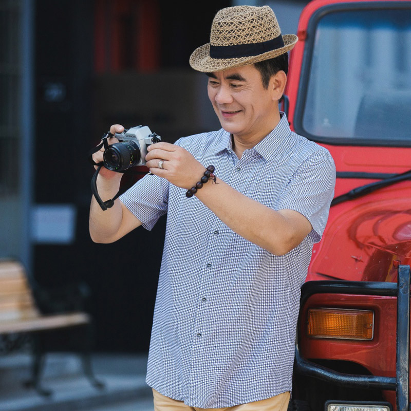 Real Silk Shirt Male Mulberry Silk Middle-aged Man Short Sleeve Shirt 40-50-60-year-old Dad Dress Middle Aged