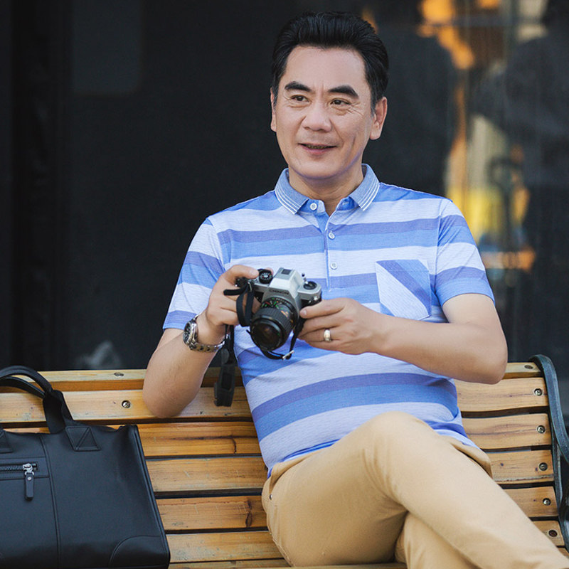 Dad short sleeve T-shirt male summer 40-50-year-old male summer POLO shirt for elderly pure cotton summer clothing blouse