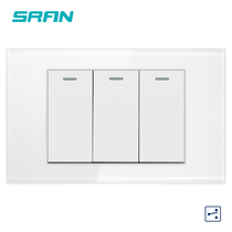 Type 118 tempered glass 16A three-open double-connected double-control switch panel American standard American standard household wall concealed installation