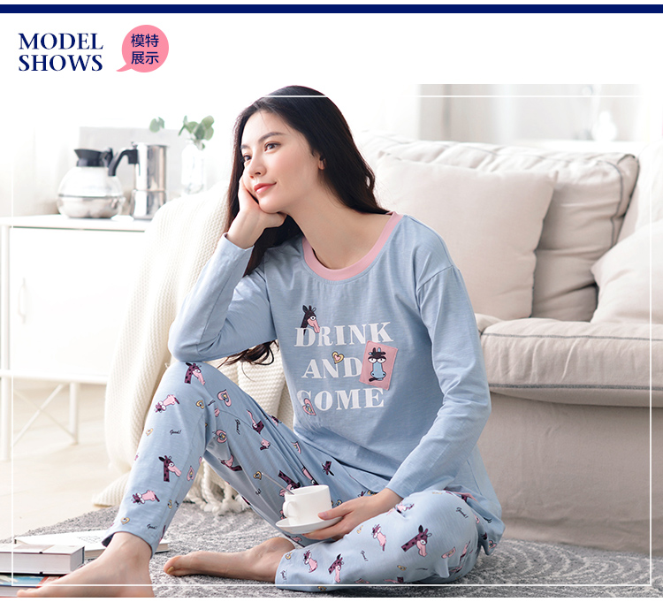 Bộ đồ ngủ nữ mùa thu tay dài 100% cotton công chúa Hàn Quốc gió hoạt hình mùa xuân và mùa thu đông hai mảnh phù hợp với dịch vụ nhà áo kiểu nữ đẹp