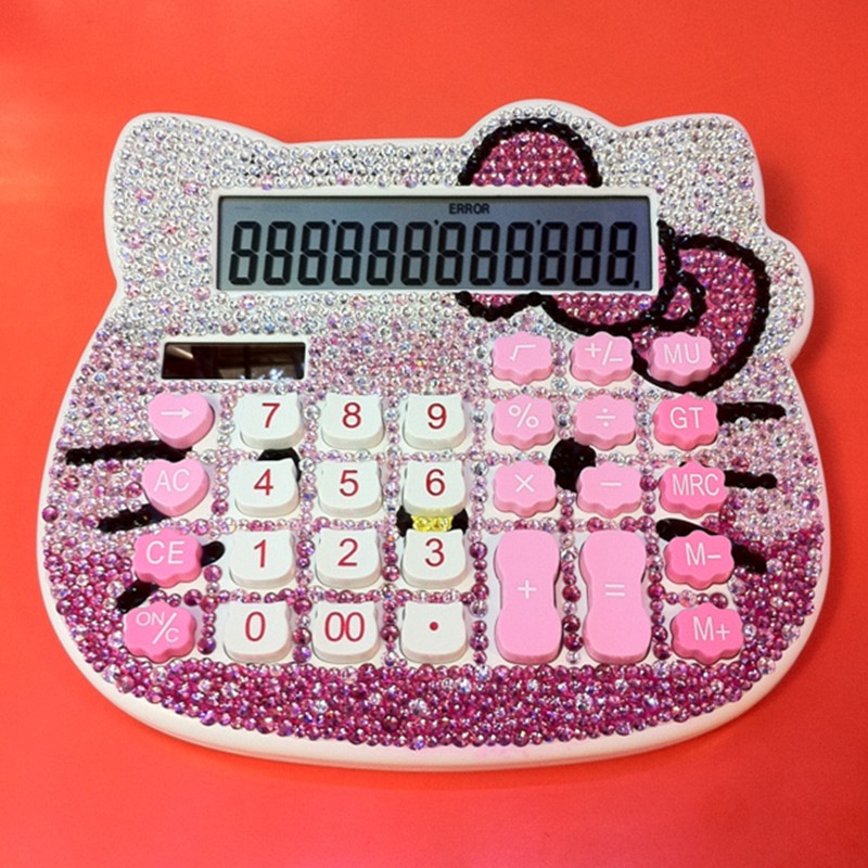 HELLO kitty SOLAR SUPER CUTE CARTOON FULL DRILL INLAID DRILL Gradual Layer Color Insert Drilling Calculator Computer