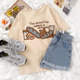 RENA store owner recommends super cute bread hamster print summer retro-feeling round neck apricot short-sleeved T-shirt for girls