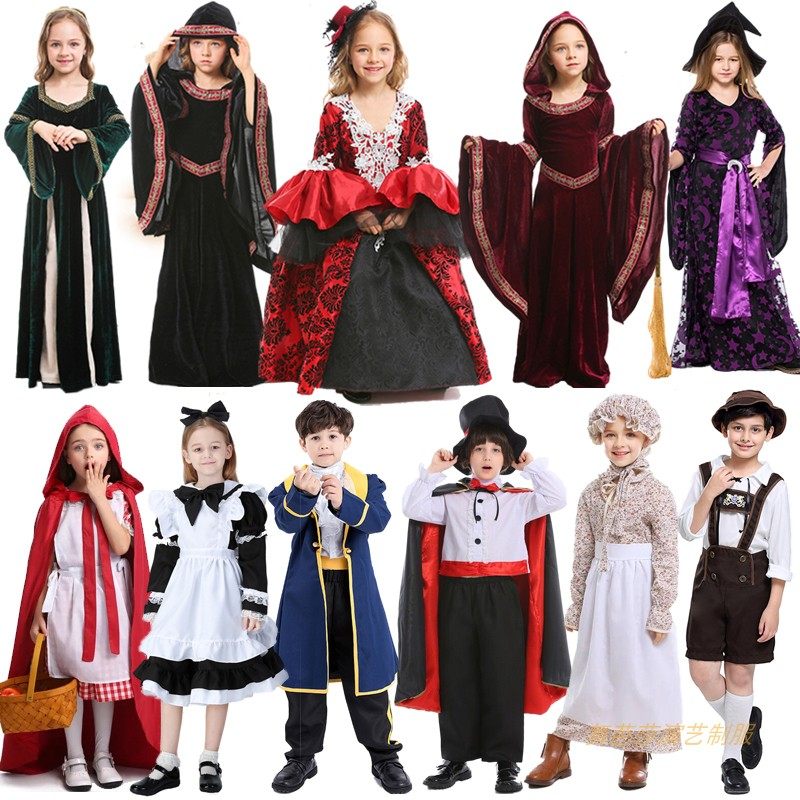 European medieval retro court costume Halloween Children's costume Drama performance costume Civilian costume Party costume