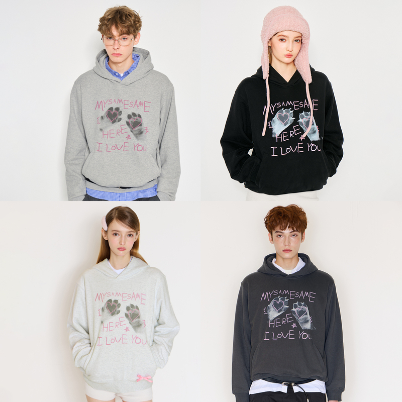 【Same Style as Su Xinhao】Mysamesame Cat Paw Letter Print Hooded Sweatshirt for Men and Women, Autumn and Winter American Style, Casual and Lazy 【Same Style as Su Xinhao】Mysamesame Cat Paw Letter Print Hooded Sweatshirt for Men and Women, Autumn and Winter American Style, Casual and Lazy