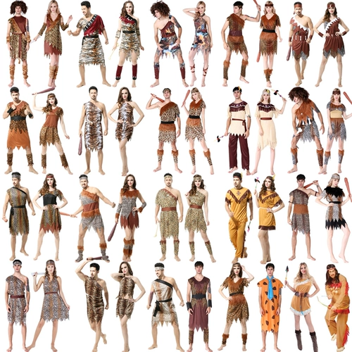 Хэллоуинская одежда Cos исполняет одежду, взрослые мужчины и женщины, коренные народы, индийский леопардовый дикая одежда