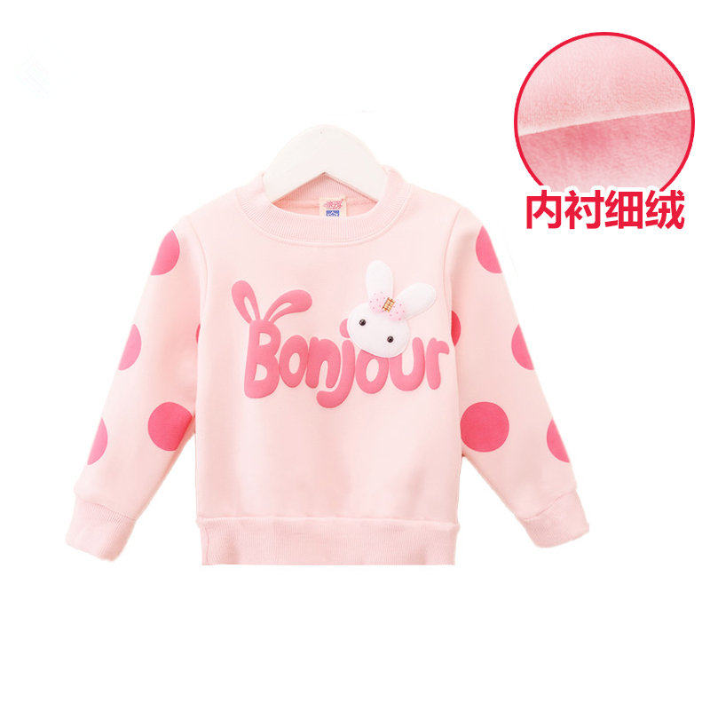 Spring women's baby gush clothing girl child plus suede cardiovert baby round neckline with spring and warm blouse