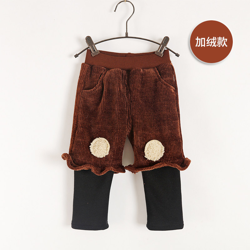 Spring new female baby gush with long pants girl fake two pants baby boy spring-style and velvety pants