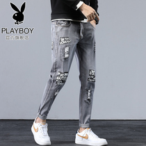 Playboy mens jeans 2021 autumn new mens trousers trend casual pants Tide brand ankle-length pants