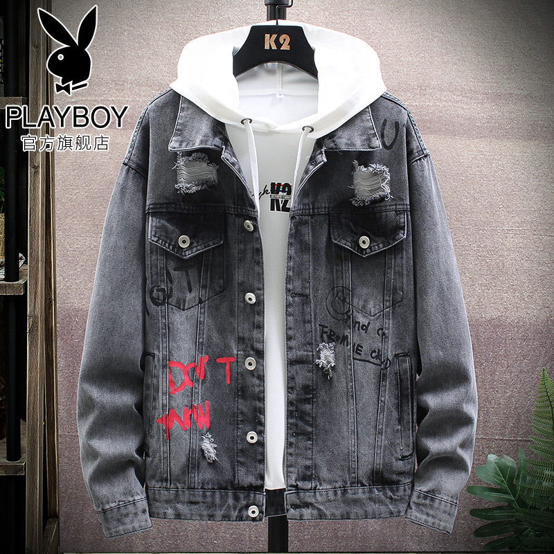 Playboy coat men spring and autumn 2021 new Korean style trend denim jacket tide brand casual clothes spring wear