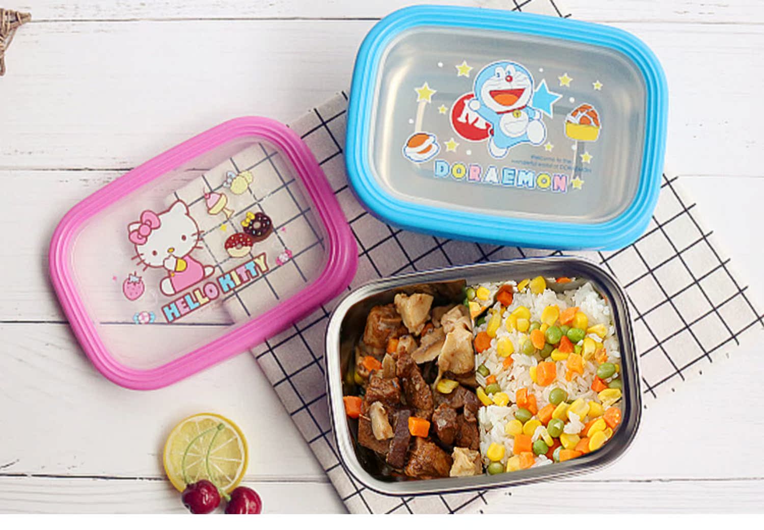 Nhật Bản phong cách kitty hình chữ nhật 304 thép không gỉ hộp ăn trưa dễ thương phim hoạt hình trẻ em tiểu học hộp ăn trưa hộp trái cây - Hộp cơm điện sưởi ấm hộp cơm hâm điện