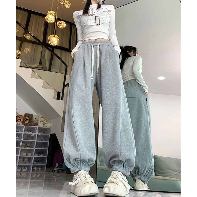 Plus Size Gray Sweatpants for Women 2025 New Spring and Autumn Slimming Loose Jogger Pants Casual Harem Pants