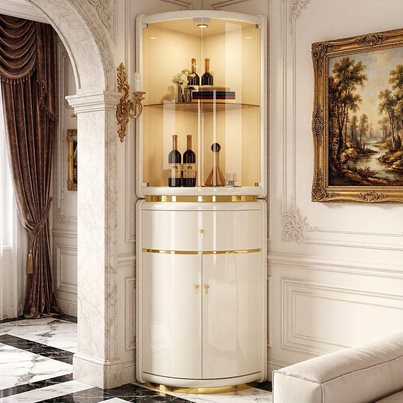 Modern Minimalist Corner Cabinet, Corner Wall Storage Cabinet, Corner Side Cabinet, Light Luxury Living Room Triangular Glass Wine Cabinet