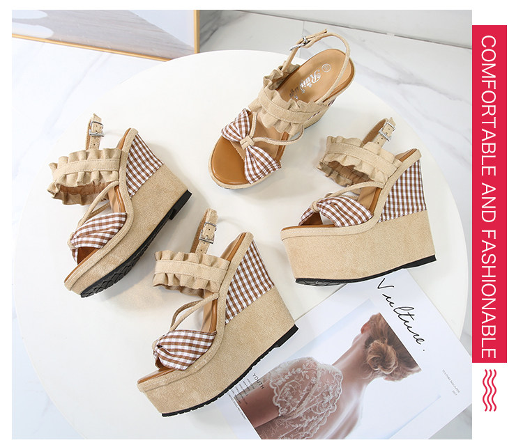 Dép sandal nữ đế xuồng cao gót hở mũi kiểu La Mã phối ren Lolita — Củ sen hồng 12CM, Củ sen hồng 14CM, Củ sen hồng 16CM, Mơ 12CM chi tiết 17