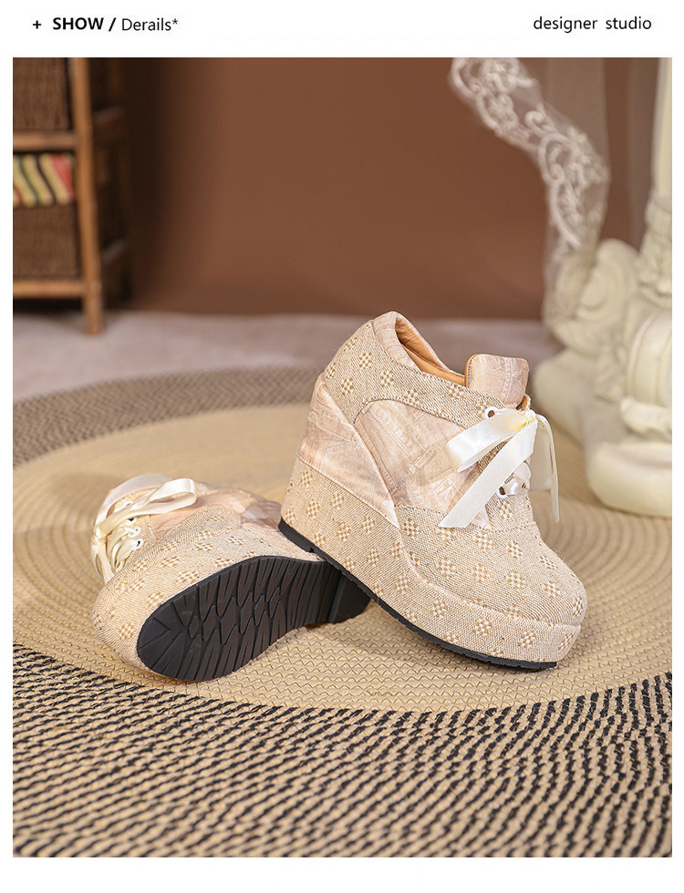Giày cao gót nữ đế xuồng platform buộc dây, gót 15 cm — Mơ 10cm, Mơ 15cm chi tiết 36