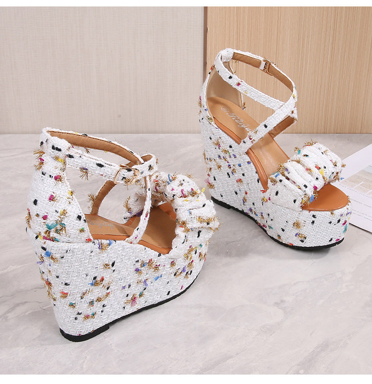 Dép sandal đế xuồng cao gót nữ quai chéo, gót 15 cm, hở mũi, phong cách thời trang — Trắng 10CM, Trắng 12CN, Trắng 15CM chi tiết 39