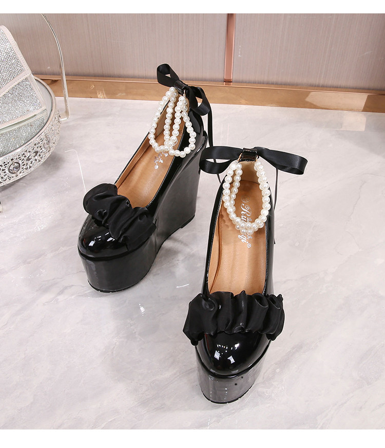 Sandal platform nữ dạ tiệc đính ngọc trai phong cách Pháp, đế xuồng siêu cao gót Mary Jane — Trắng 10cm, Trắng 12cm, Trắng 15cm, Đen 10cm chi tiết 31