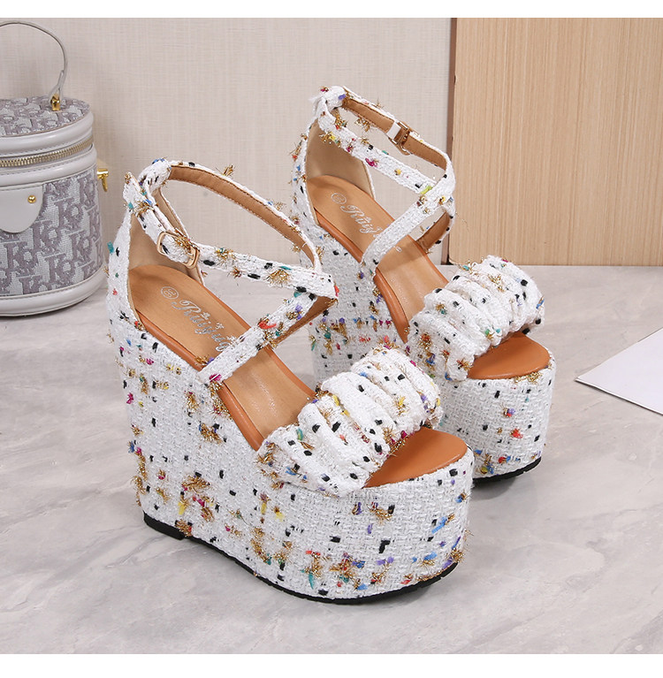 Dép sandal đế xuồng cao gót nữ quai chéo, gót 15 cm, hở mũi, phong cách thời trang — Trắng 10CM, Trắng 12CN, Trắng 15CM chi tiết 30