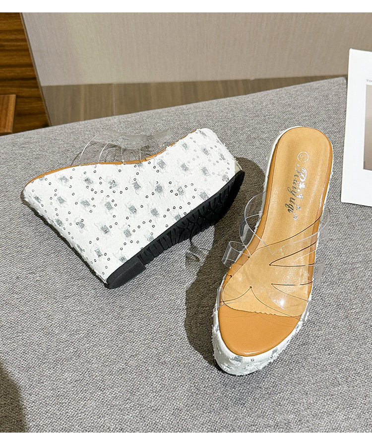 Dép cao gót nữ đế xuồng 15 cm, slip-on sequin trong suốt, chống trơn trượt — Các mặt hàng 10cm được làm theo yêu cầu sẽ không được trả lại và không thể trao đổi., Các mặt hàng 12cm được sản xuất theo yêu cầu không được trả lại và không được trao đổi., Trắng chi tiết 20