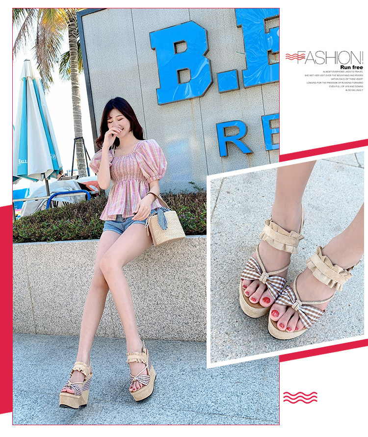 Dép sandal nữ đế xuồng cao gót hở mũi kiểu La Mã phối ren Lolita — Củ sen hồng 12CM, Củ sen hồng 14CM, Củ sen hồng 16CM, Mơ 12CM chi tiết 21