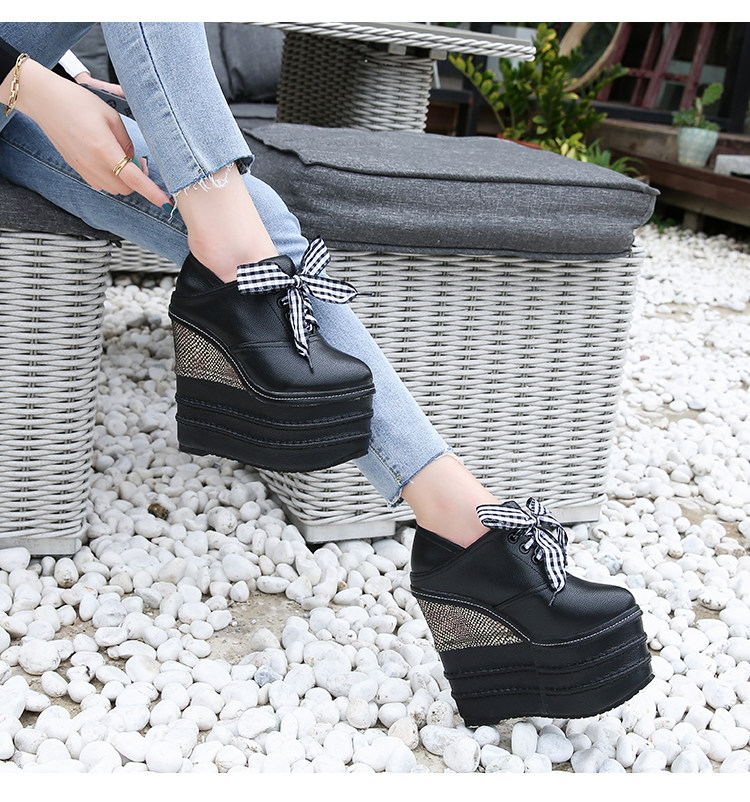 Giày cao gót nữ đế xuồng platform siêu cao 15 cm, dây buộc, kiểu xỏ chân đa năng — Trắng 12CM, Trắng 15CM, Đen 12CM, Đen 15CM chi tiết 20