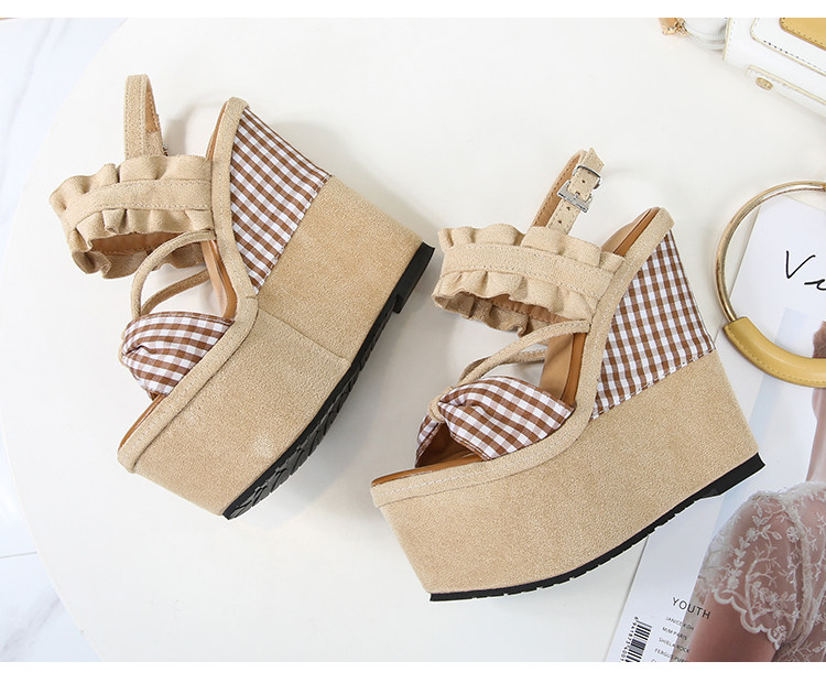 Dép sandal nữ đế xuồng cao gót hở mũi kiểu La Mã phối ren Lolita — Củ sen hồng 12CM, Củ sen hồng 14CM, Củ sen hồng 16CM, Mơ 12CM chi tiết 19