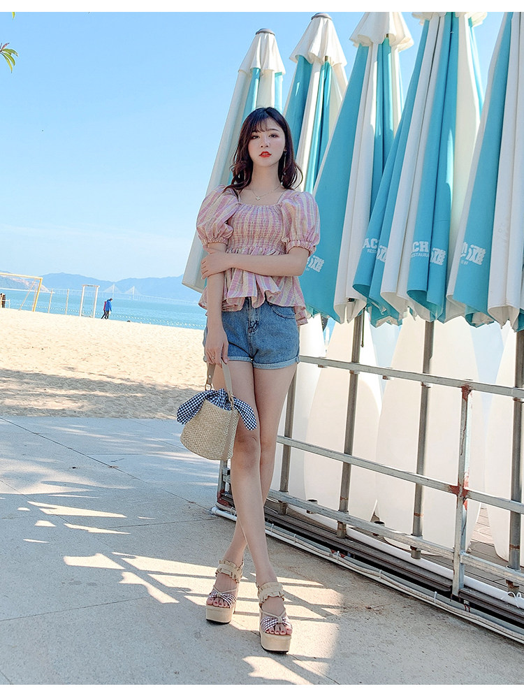 Dép sandal nữ đế xuồng cao gót hở mũi kiểu La Mã phối ren Lolita — Củ sen hồng 12CM, Củ sen hồng 14CM, Củ sen hồng 16CM, Mơ 12CM chi tiết 24