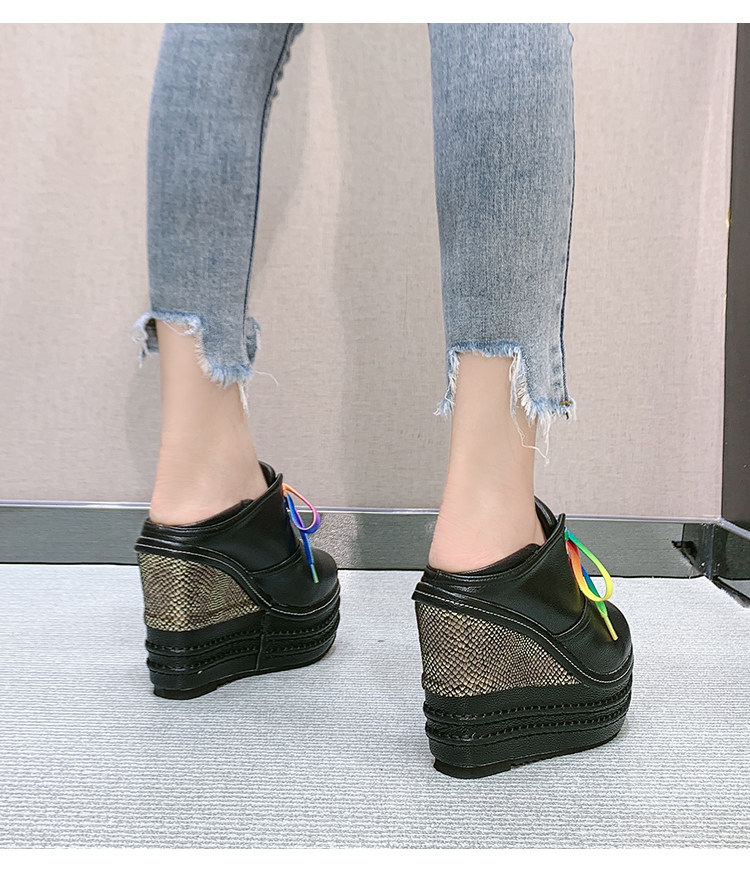 Giày cao gót nữ đế xuồng platform siêu cao 15 cm, dây buộc, kiểu xỏ chân đa năng — Trắng 12CM, Trắng 15CM, Đen 12CM, Đen 15CM chi tiết 13