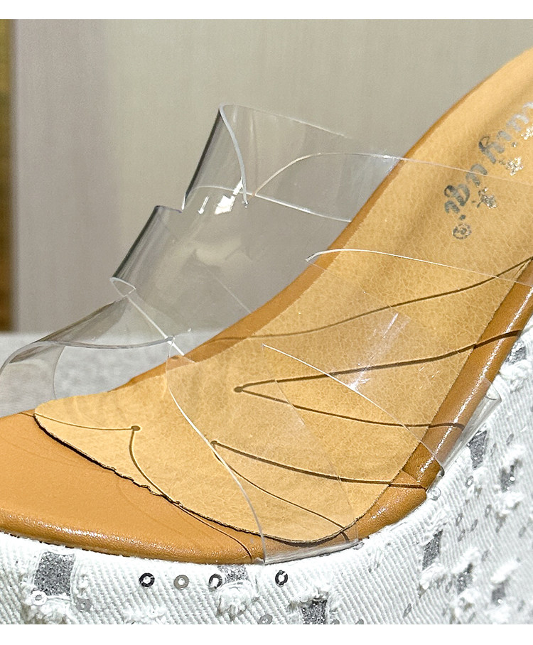 Dép cao gót nữ đế xuồng 15 cm, slip-on sequin trong suốt, chống trơn trượt — Các mặt hàng 10cm được làm theo yêu cầu sẽ không được trả lại và không thể trao đổi., Các mặt hàng 12cm được sản xuất theo yêu cầu không được trả lại và không được trao đổi., Trắng chi tiết 22
