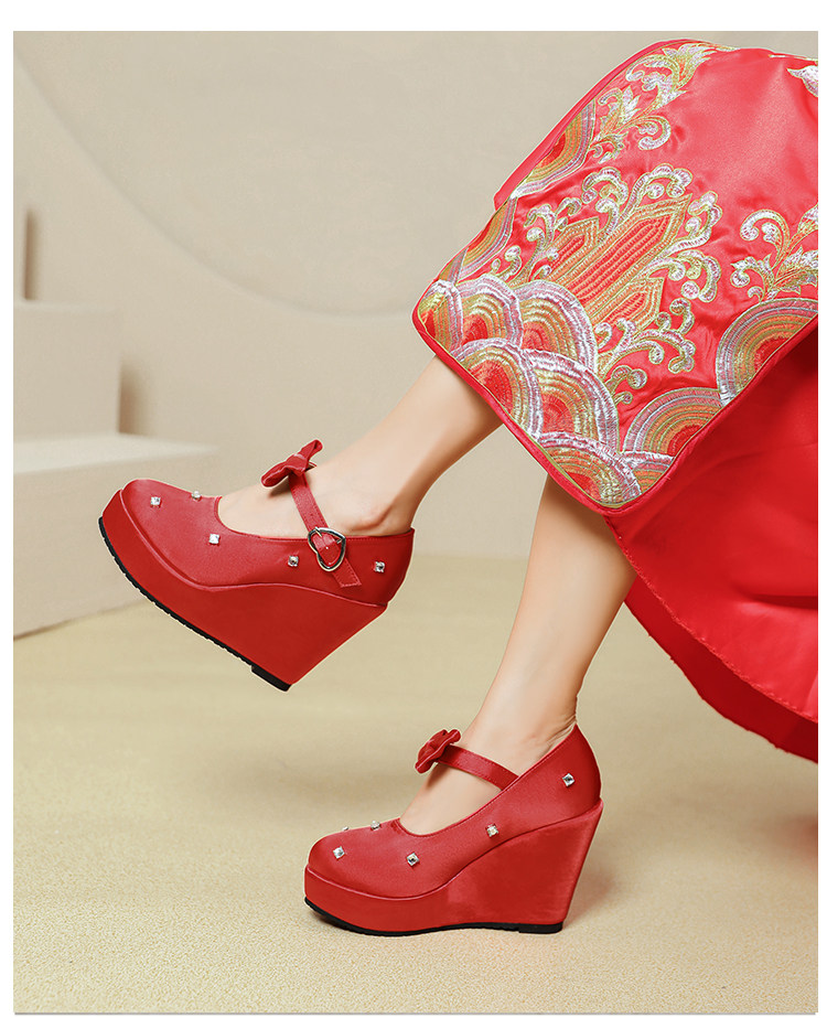 Giày cao gót nữ đế xuồng platform màu đỏ pha lê, gót 15 cm, phong cách Trung Hoa — Mơ 10cm, Mơ 15cm, Đỏ 10cm, Đỏ 15cm chi tiết 47