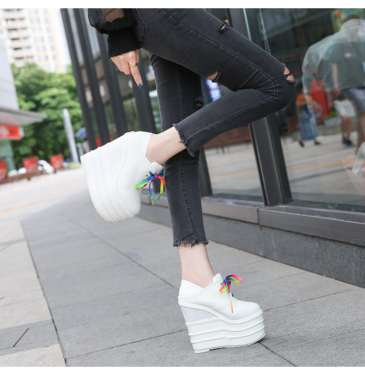 Giày cao gót nữ đế xuồng platform siêu cao 15 cm, dây buộc, kiểu xỏ chân đa năng — Trắng 12CM, Trắng 15CM, Đen 12CM, Đen 15CM chi tiết 17
