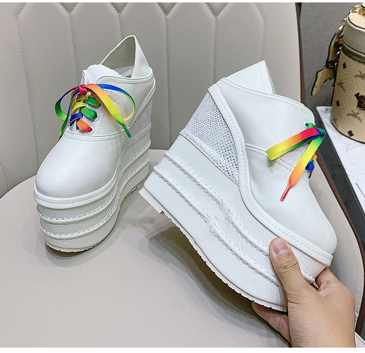 Giày cao gót nữ đế xuồng platform siêu cao 15 cm, dây buộc, kiểu xỏ chân đa năng — Trắng 12CM, Trắng 15CM, Đen 12CM, Đen 15CM chi tiết 25