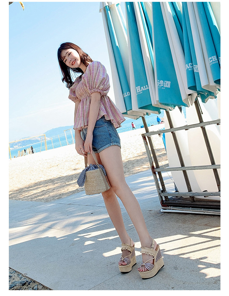 Dép sandal nữ đế xuồng cao gót hở mũi kiểu La Mã phối ren Lolita — Củ sen hồng 12CM, Củ sen hồng 14CM, Củ sen hồng 16CM, Mơ 12CM chi tiết 22