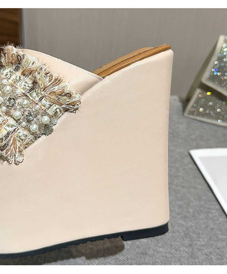 Dép xỏ ngón nữ đế xuồng đính ngọc trai phong cách thời trang — Các mặt hàng 10cm được làm theo yêu cầu sẽ không được trả lại và không thể trao đổi., Các mặt hàng 12cm được sản xuất theo yêu cầu không được trả lại và không được trao đổi., Mơ 15cm chi tiết 23