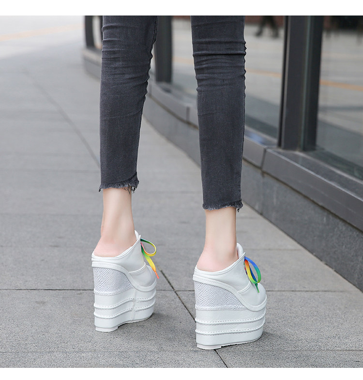 Giày cao gót nữ đế xuồng platform siêu cao 15 cm, dây buộc, kiểu xỏ chân đa năng — Trắng 12CM, Trắng 15CM, Đen 12CM, Đen 15CM chi tiết 16